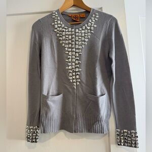 Tory Burch Gray Cardigan with Silver Accents